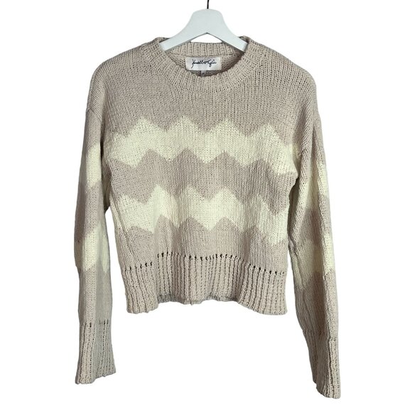 Kendall and Kylie Sweater Womens Medium Knit Top Tan Brown Chevron Winter Fall - Picture 1 of 16